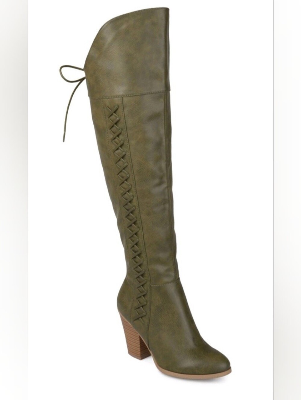 Journee Collection Olive Lace-Up Over-the-Knee Stacked Heel Boots Size 8